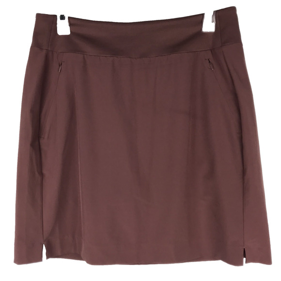 Athleta Soho Skort Brown Mid Rise Zip Pockets Size 8T Tall Active Tennis - Picture 1 of 9
